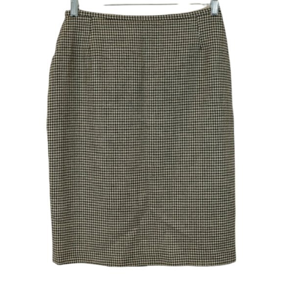 Vertigo Paris Vintage 90s Wool Houndstooth Pencil Skirt Cream Black Size 10 - Picture 1 of 9